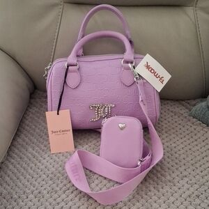 Juicy Couture Lilac Embossed Satchel with Crossbody Strap